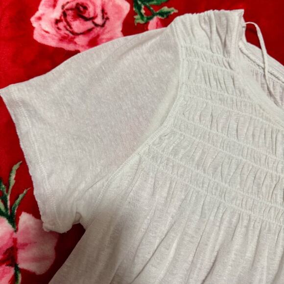 Free People Smocked Babydoll Top White Women's Small Cottagecore Romantic Linen - Picture 9 of 15